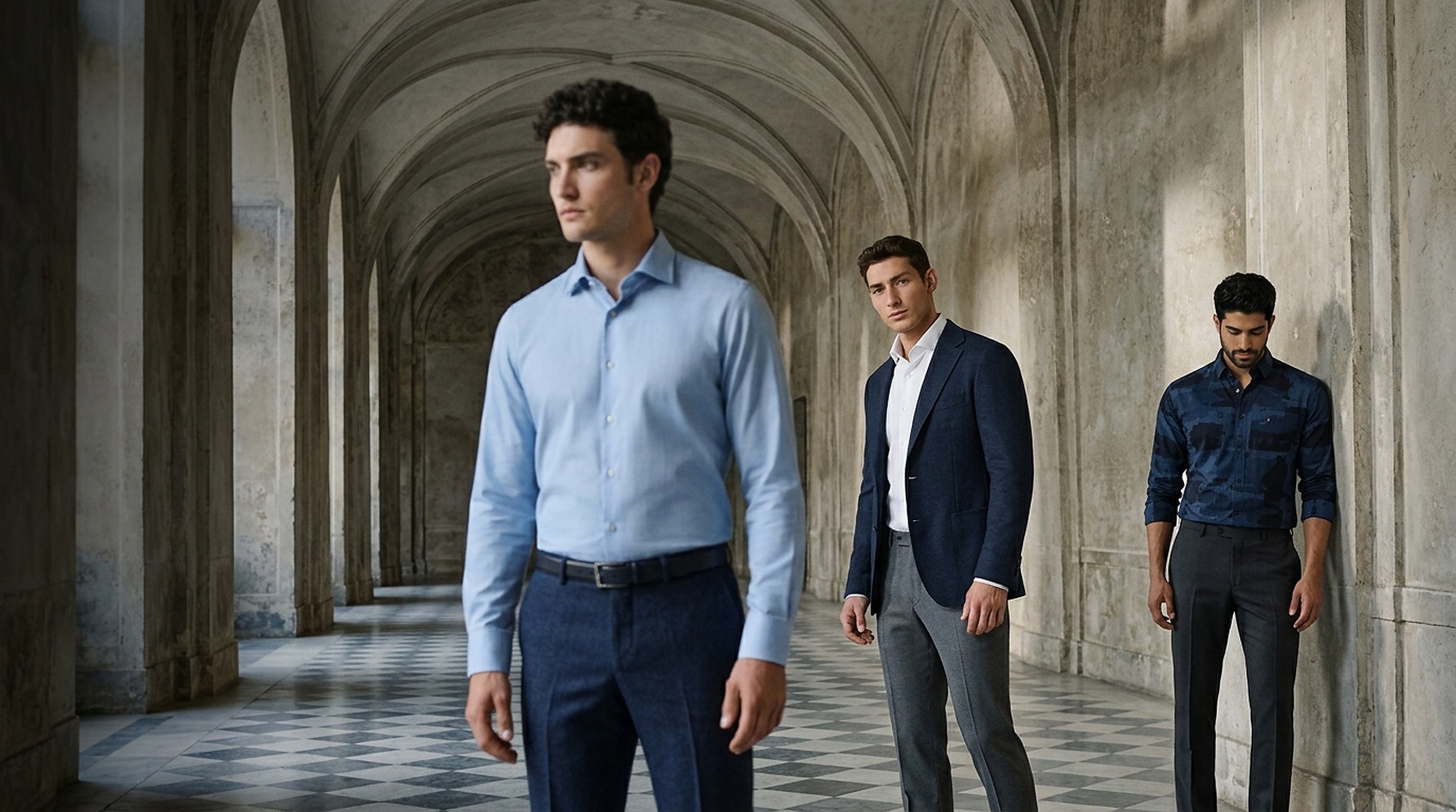 Thunder occasionwear — navy blazer, formal trousers and printed shirt
